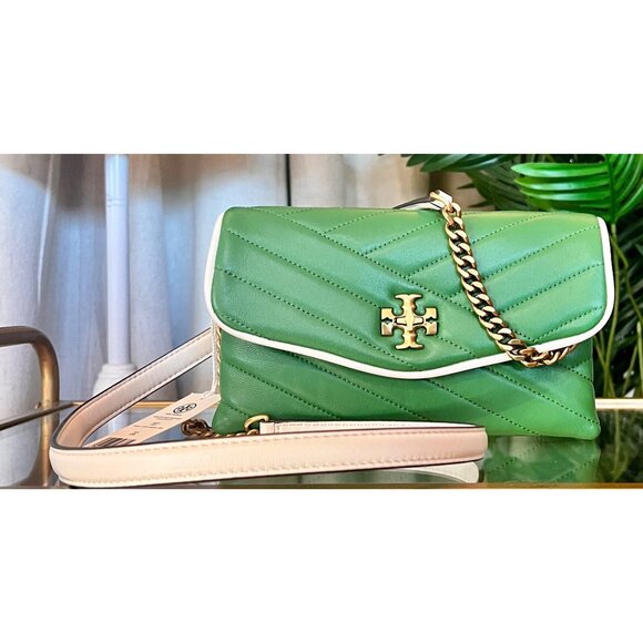 NEW!! TORY BURCH BASIL GREEN KIRA CHEVRON POP HANDBAG - Picture 1 of 14